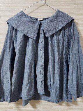 Godwer Linen Blend Sailor Cardigan Shirt Gray